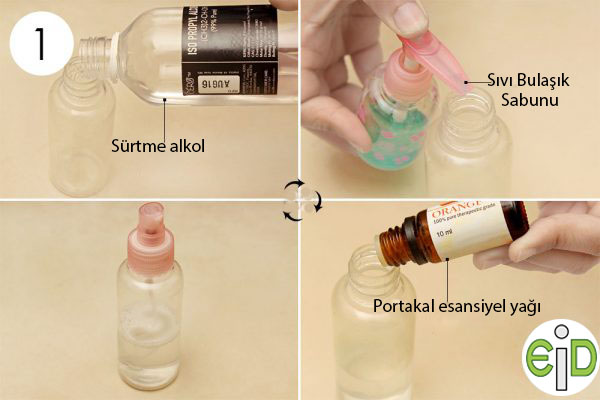 temizlik için tuvalet ispirtosu kullanmak için malzemeleri bir sprey şişesinde birleştirin