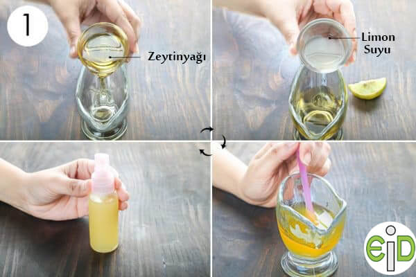 adım 1 zeytinyağı limon suyunu birleştirmek için ev yapımı ayakkabılar deri saç kremi parlatmak